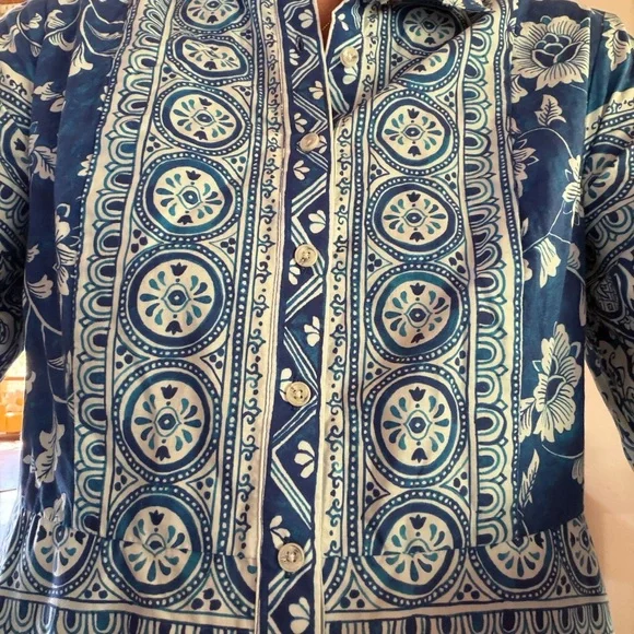 Anthropologie Blue and White Printed Paisley Dress - Picture 2 of 5